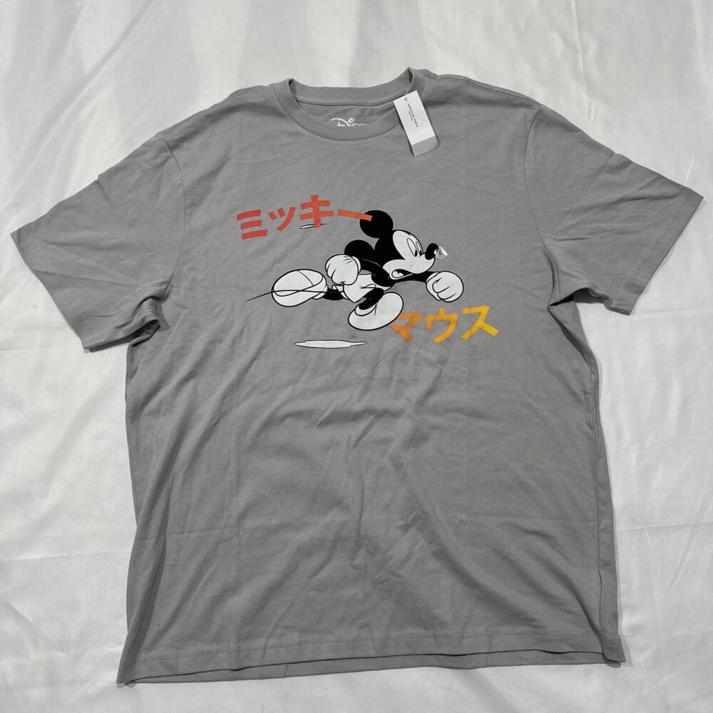 Disney American Eagle Men’s Micky Mouse Japanese Text Gray T-Shirt Size L NWT